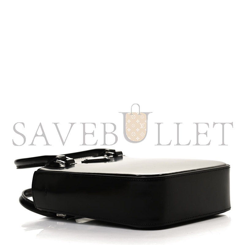 PRADA SPAZZOLATO METAL TRIANGLE LOGO SMALL DOUBLE HANDLE CROSSBODY TOTE BLACK 1BA331 (17.5*15*5cm)